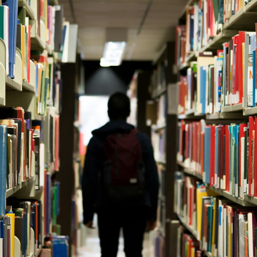 Shelves of case files and legal reference books